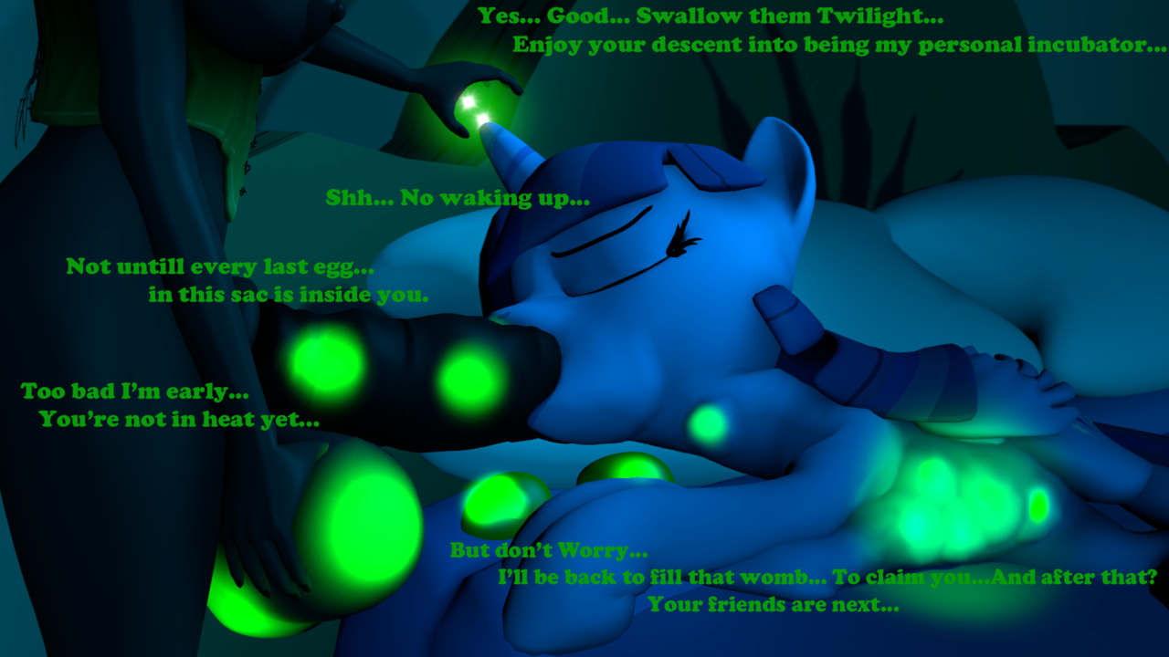 1345803 - explicit, grimdark, alternate version, artist:mr.tektite, queen  chrysalis, twilight sparkle, alicorn, changeling, pony, anthro, g4, 3d,  abdominal bulge, anthro on pony action, anthro with ponies, balls, balls  blush, bed, belly blush,