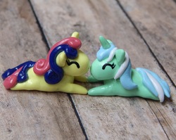 Size: 3810x3027 | Tagged: safe, artist:vivalahill, bon bon, lyra heartstrings, sweetie drops, earth pony, pony, g4, craft, eyes closed, female, high res, irl, lesbian, photo, prone, sculpture, ship:lyrabon, shipping, traditional art