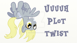 Size: 1024x576 | Tagged: safe, artist:mimicproductions, derpy hooves, pegasus, pony, g4, butt, female, obtrusive watermark, plot, plot twist, solo, upside down, watermark