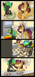 Size: 792x1728 | Tagged: safe, artist:alora-of-hearts, oc, oc only, oc:glitch, oc:lessi, pony, cooking, duo, glessi, shipping