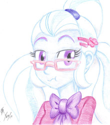 Size: 800x911 | Tagged: safe, artist:mayorlight, sugarcoat, equestria girls, g4, my little pony equestria girls: friendship games, colored pencil drawing, female, looking at you, scrunchy face, solo, traditional art