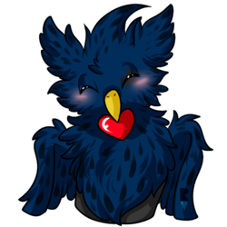 Size: 512x512 | Tagged: safe, artist:allocen, oc, oc only, oc:eid, griffon, blushing, cute, eared griffon, eyes closed, fluffy, griffon oc, heart, male, mouth hold, nom, puffed chest, simple background, solo, spread wings, telegram sticker, transparent background, wings