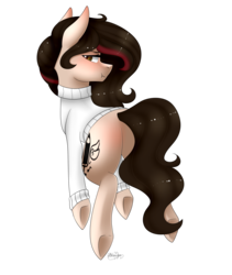 Size: 2162x2557 | Tagged: safe, artist:ohhoneybee, oc, oc only, earth pony, pony, :t, art trade, blushing, butt, clothes, female, high res, mare, plot, simple background, solo, sweater, transparent background