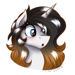 Size: 1250x1250 | Tagged: safe, artist:jack-pie, oc, oc only, oc:scarlett letter, pony, unicorn, blushing, female, mare, open mouth, signature, simple background, solo, transparent background