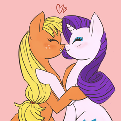 Size: 500x500 | Tagged: safe, artist:rarijack-countrycouture, applejack, rarity, g4, boop, eyes closed, female, heart, lesbian, noseboop, ship:rarijack, shipping, simple background