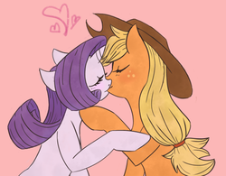 Size: 500x389 | Tagged: safe, artist:rarijack-countrycouture, applejack, rarity, earth pony, pony, unicorn, g4, duo, eyes closed, female, heart, kiss on the lips, kissing, lesbian, mare, ship:rarijack, shipping, simple background