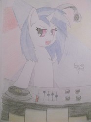 Size: 3440x4608 | Tagged: safe, artist:raventheghost, dj pon-3, vinyl scratch, g4, female, high res, solo, traditional art