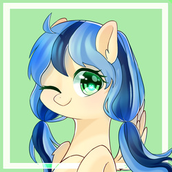 Size: 1300x1300 | Tagged: safe, artist:leafywind, oc, oc only, oc:luo, pegasus, pony, bust, female, mare, one eye closed, portrait, solo, wink