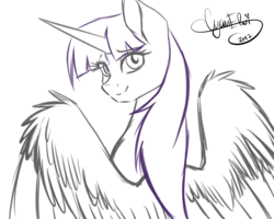 Size: 4000x3200 | Tagged: safe, artist:minelvi, twilight sparkle, alicorn, pony, g4, bust, eyelashes, female, lineart, looking back, mare, outline, signature, simple background, sketch, solo, transparent background, twilight sparkle (alicorn)