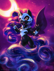 Size: 1500x2000 | Tagged: safe, artist:kp-shadowsquirrel, nightmare moon, alicorn, anthro, unguligrade anthro, g4, armpits, breasts, featureless crotch, female, looking at you, moon, open mouth, solo