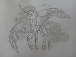 Size: 1280x960 | Tagged: artist needed, safe, oc, oc only, oc:winter star, alicorn, pony, fanfic:возвращение короля, alicorn oc, armor, fanfic, fanfic art, monochrome, russian, solo, traditional art