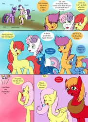 Size: 1000x1385 | Tagged: safe, artist:emilou1985, apple bloom, big macintosh, fluttershy, rarity, scootaloo, sweetie belle, twilight sparkle, oc, oc:nimbus, oc:skye, alicorn, pegasus, pony, comic:signs, g4, alternate universe, cutie mark crusaders, foal, male, older, pregnant, ship:fluttermac, shipping, straight, twilight sparkle (alicorn)