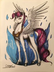 Size: 1024x1365 | Tagged: safe, artist:drago-draw, oc, oc only, oc:charger, pegasus, pony, commission, simple background, solo, traditional art