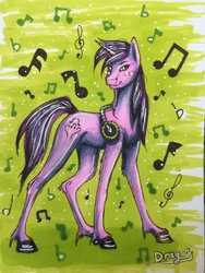 Size: 1024x1365 | Tagged: safe, artist:drago-draw, oc, oc only, oc:colour soul, pony, unicorn, commission, headphones, solo, traditional art