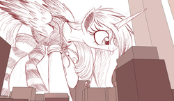 Size: 2000x1157 | Tagged: safe, artist:ncmares, princess cadance, pony, g4, :p, big-pon, city, clothes, cute, cutedance, female, giant pony, hoodie, macro, monochrome, sketch, socks, solo, sternocleidomastoid, striped socks, tongue out