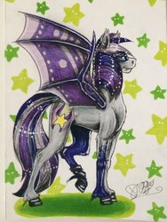 Size: 1024x1365 | Tagged: safe, artist:drago-draw, oc, oc only, oc:night theft, bat pony, pony, commission, solo, traditional art