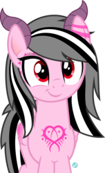 Size: 2000x3292 | Tagged: safe, artist:arifproject, oc, oc only, oc:musica ink, demon pony, succubus, g4, cute, high res, horn, looking at you, simple background, smirk pone collection, solo, transparent background, vector