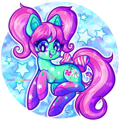 Size: 989x1000 | Tagged: safe, artist:dolcisprinkles, minty, pony, g3, alternate hairstyle, female, heart, heart eyes, mare, pigtails, solo, sparkly eyes, wingding eyes, winter minty