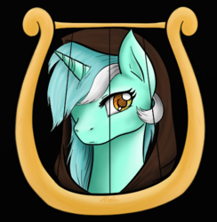 Size: 453x464 | Tagged: safe, artist:mimicproductions, lyra heartstrings, g4, black background, female, looking at you, lyre, one eye closed, simple background, solo, wink