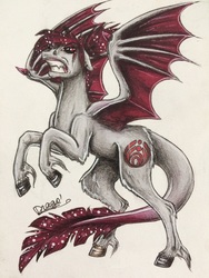 Size: 2448x3264 | Tagged: safe, artist:drago-draw, oc, oc only, oc:jack, bat pony, pony, angry, commission, high res, solo, traditional art