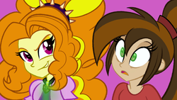 Size: 900x506 | Tagged: dead source, safe, artist:wubcakeva, adagio dazzle, oc, oc:cupcake slash, equestria girls, g4, clothes, equestria girls-ified, headband, open mouth, spikes, wubcake