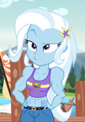 Size: 460x660 | Tagged: safe, edit, edited edit, edited screencap, screencap, trixie, equestria girls, g4, my little pony equestria girls: legend of everfree, :>, abs, arms, cropped, faic, female, grand and muscular trixie, lidded eyes, looking at you, muscles, raised eyebrow, solo