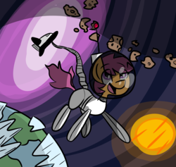 Size: 1990x1890 | Tagged: safe, artist:provolonepone, scootaloo, pony, g4, asteroid, astronaut, equestria from space, female, solo, space, spaceship, spacesuit, the sun