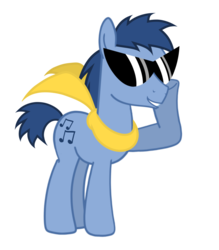 Size: 1024x1170 | Tagged: safe, artist:water-kirby, blues, noteworthy, g4, clothes, male, mega man (series), proto man, pun, reference, scarf, simple background, solo, sunglasses, transparent background