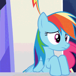 Size: 500x500 | Tagged: safe, screencap, pinkie pie, rainbow dash, earth pony, pegasus, pony, 28 pranks later, g4, :<, animated, blinking, cropped, cute, dashabetes, female, folded wings, friendship throne, frown, gif, gritted teeth, juxtaposition bait, looking at you, mare, meme, multi image animation, open mouth, raised hoof, shocked, solo focus, surprised, wide eyes, wings
