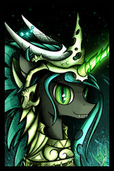 Size: 1600x2400 | Tagged: safe, artist:flamevulture17, queen chrysalis, changeling, changeling queen, g4, armor, female, looking at you, smiling, solo