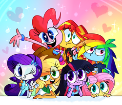Size: 836x726 | Tagged: safe, artist:vdru7, applejack, fluttershy, pinkie pie, rainbow dash, rarity, sunset shimmer, twilight sparkle, human, equestria girls, g4, duckface, humane five, humane seven, humane six, looking at you, peace sign, squishy cheeks, starry eyes, wingding eyes