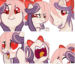 Size: 1675x1437 | Tagged: safe, artist:peachesandcreamated, oc, oc only, oc:sweet velvet, bat pony, pony, g3, bat pony oc, bow, coffee, crying, expressions, female, grumpy, hair bow, happy, heart eyes, icon, mare, pinkie's silly face, simple background, solo, transparent background, want it need it, wingding eyes, ych result