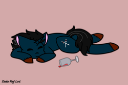 Size: 3000x2000 | Tagged: source needed, useless source url, safe, artist:dookin, oc, oc only, oc:slashing prices, pony, unicorn, alcohol, cute, high res, passed out, request, requested art, sleeping, solo, spill, wine, wine glass
