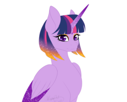 Size: 2000x1600 | Tagged: safe, artist:minelvi, twilight sparkle, alicorn, pony, g4, alternate design, alternate universe, bust, colored wings, eyelashes, female, galaxy mane, mare, multicolored wings, simple background, solo, tattoo, transparent background, twilight sparkle (alicorn)