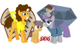 Size: 900x517 | Tagged: safe, artist:superrosey16, cheese sandwich, maud pie, oc, oc:clay, oc:rock candy, earth pony, pony, g4, baby, baby pony, bow, clothes, colt, crack shipping, dress, female, filly, hair bow, male, maudwich, offspring, parent:cheese sandwich, parent:maud pie, parents:maudwich, shipping, straight, watermark, wrong cutie mark