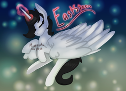 Size: 1000x720 | Tagged: safe, oc, oc only, oc:eaststern, oc:princess eaststern, alicorn, pony, alicorn oc, eyes closed, glowing horn, horn, solo