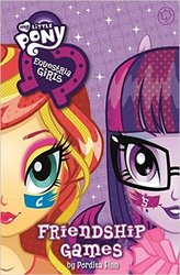 Size: 328x499 | Tagged: safe, sci-twi, sunset shimmer, twilight sparkle, equestria girls, g4, my little pony equestria girls: friendship games, book, box art, equestria girls logo, glasses, my little pony logo, united kingdom