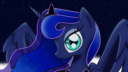 Size: 1024x576 | Tagged: safe, artist:bonsia-lucky, princess luna, pony, g4, female, looking at you, moon, solo, stars