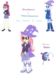 Size: 770x1037 | Tagged: safe, artist:doraemonfan4life, moondancer, trixie, oc, equestria girls, g4, boots, cape, clothes, equestria girls-ified, fusion, glasses, hat, high heel boots, multiple arms, shoes, socks