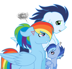 Size: 1608x1544 | Tagged: safe, artist:cindybelle, rainbow dash, soarin', oc, pony, g4, alternate hairstyle, male, offspring, parent:rainbow dash, parent:soarin', parents:soarindash, preggo dash, pregnant, ship:soarindash, shipping, straight