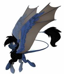 Size: 1232x1425 | Tagged: safe, artist:chibadeer, oc, oc only, bat pony, pony, clothes, hybrid wings, impossibly large wings, impossibly long tail, male, shirt, simple background, solo, stallion, white background, wings