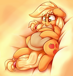 Size: 2300x2394 | Tagged: safe, artist:graphene, applejack, earth pony, pony, g4, applejack's hat, braid, cowboy hat, cute, female, floppy ears, freckles, hat, high res, hug, jackabetes, mare, on back, shoulder freckles, smiling, solo, sparkly eyes, wingding eyes