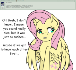 Size: 1024x946 | Tagged: safe, artist:yogfan, fluttershy, g4, ask, deviantart, female, simple background, solo, transparent background