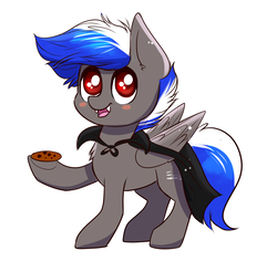 Size: 2280x2149 | Tagged: safe, artist:confetticakez, oc, oc only, pegasus, pony, vampire, cloak, clothes, cookie, fangs, food, high res, simple background, solo, white background