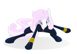 Size: 1345x960 | Tagged: safe, artist:greycat-rademenes, fleur-de-lis, pony, unicorn, g4, action pose, black widow (marvel), female, mare, marvel, power ponies oc, simple background, solo, transparent background, vector