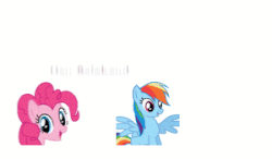 Size: 300x175 | Tagged: safe, artist:theelinker, pinkie pie, rainbow dash, rarity, g4, animated, arrested, bait and switch, bow, carousel boutique, dialogue, emote story, emotes, female, gif, linker you magnificent bastard, mannequin, ponymotes, prank, royal guard, simple background, stealing, white background