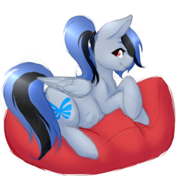 Size: 4000x4000 | Tagged: safe, artist:dewdropinn, oc, oc only, oc:acela, pegasus, pony, abdominal bulge, belly, fetish, kicking, looking back, pillow, ponytail, simple background, transparent background, unknown prey, vore