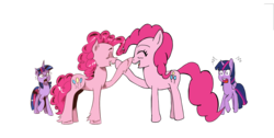 Size: 5056x2552 | Tagged: safe, artist:helsaabi, artist:saturdaymorningproj, pinkie pie, twilight sparkle, alicorn, pony, g4, boop, collaboration, eyes closed, high res, open mouth, self ponidox, self-boop, simple background, transparent background, twilight sparkle (alicorn)