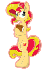 Size: 2456x3484 | Tagged: safe, artist:meowmavi, sunset shimmer, pony, unicorn, g4, bipedal, book, ear fluff, female, high res, simple background, smiling, solo, transparent background