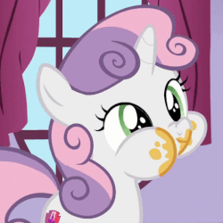 Size: 507x507 | Tagged: safe, screencap, sweetie belle, pony, unicorn, 28 pranks later, g4, animated, chewing, cropped, cute, diasweetes, eating, female, filly, foal, gif, happy, puffy cheeks, solo